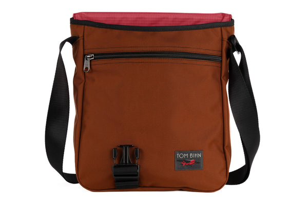 Medium Cafe Bag in Burnt Orange 525 Ballistic with Sangria (dark red with light red grid) 210 Cerylon interior
